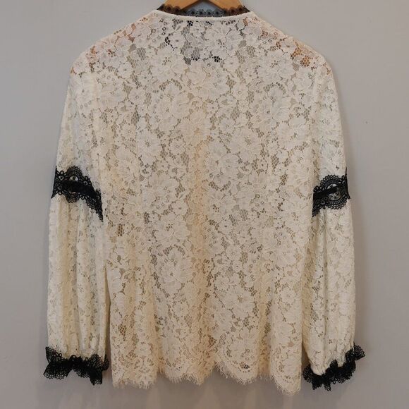 Alexis floral Lace Blouse White black button Romantic Chic Designer formal Larg - Picture 5 of 12